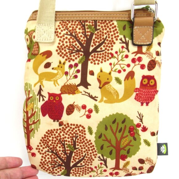 Lily Bloom Crossbody Shoulder Bag Owl Pattern Zip Pockets Adjustable Nylon Strap - Picture 5 of 8